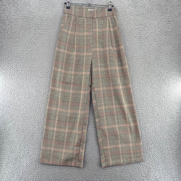 En Creme Pants Womens Small Ivory Houndstooth Plaid Wide Leg Pleated Office NWT - Picture 1 of 14